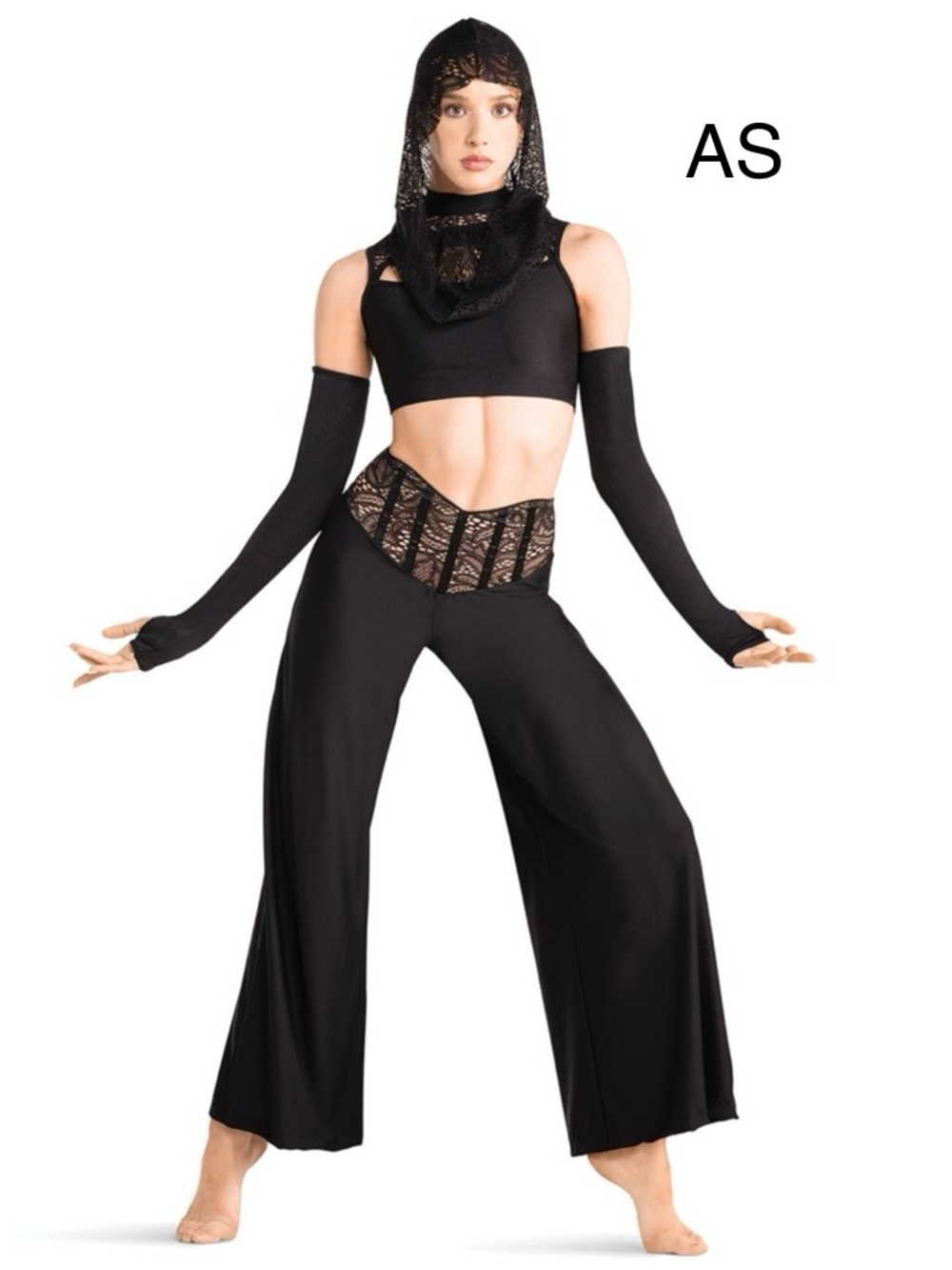 Revolution Black Wide-Leg Lace-Accent Dance Pants